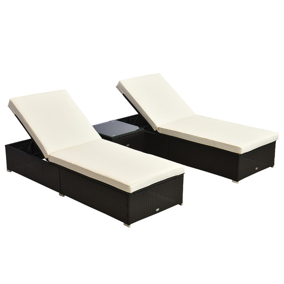 3 PCS Rattan Lounger Set-Deep Coffee/Cream White