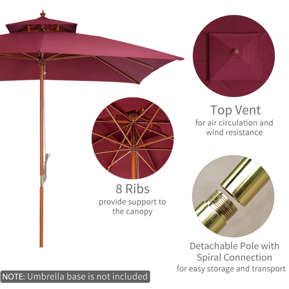  3m Patio Umbrella Bamboo Umbrella Parasol-Wine Red