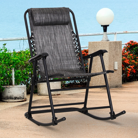  Folding Recliner Chair Outdoor Lounge Rocker Zero-Gravity Seat 