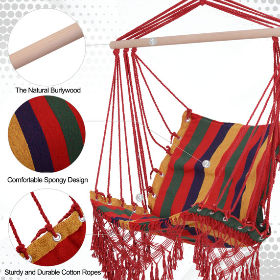  Hammock Chair Swing Colourful Striped Seat Porch Indoor Outdoor Hanging Beach