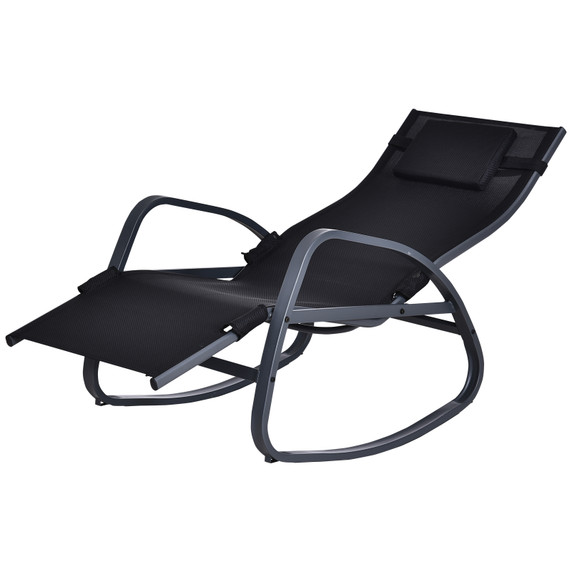  Metal Frame Zero Gravity Rocking Patio Chair w/ Pillow Black