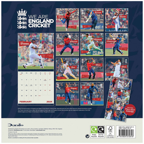 England Cricket Square Calendar 2024