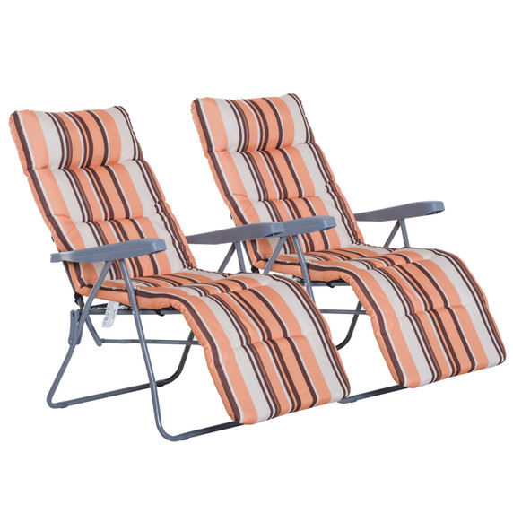 Outsunny 2 Outdoor Sun Recliners Loungers Folding Multi Position Relaxers Chair & Cushion - Available in Multiple Colours