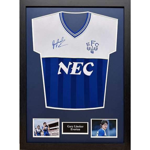 Gary Lineker personally signed Everton FC 1986 replica shirt framed – Officially licensed football memorabilia