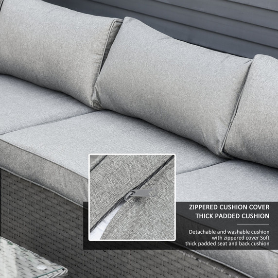 6 PCs PE Rattan Wicker Corner Sofa Set Coffee Table Footstool w/ Cushion - Grey