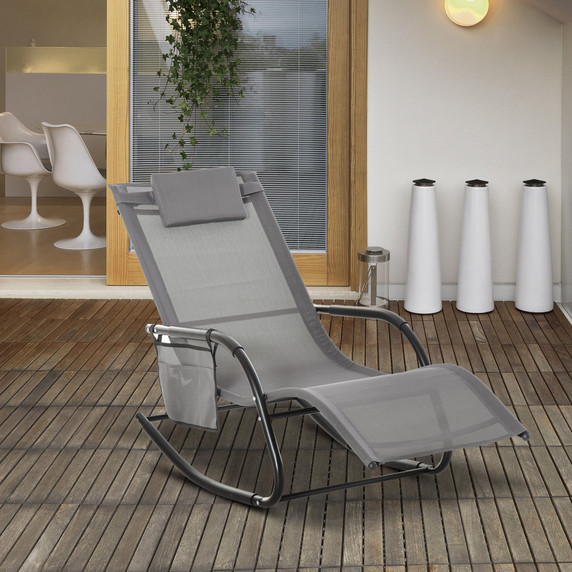 Outsunny Breathable Mesh Rocking Chair for Indoor & Outdoor Recliner Seat w/ Headrest (Black/Grey/Cream)