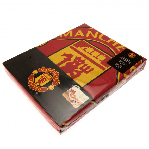 Official Manchester United FC Single Duvet Set PL - Reversible Pulse Design with Large Club Crest - Polyester-Cotton Blend - Machine Washable - 200cm x 135cm - Licensed Football Bedding - Bedroom Decor for True Red Devils Fans