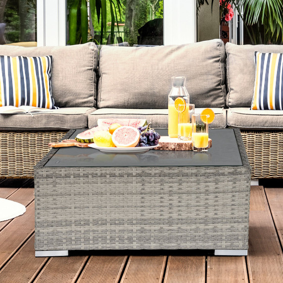 Rattan Wicker Patio Coffee Table - Ready to Use Outdoor Furniture - Grey/Deep Grey