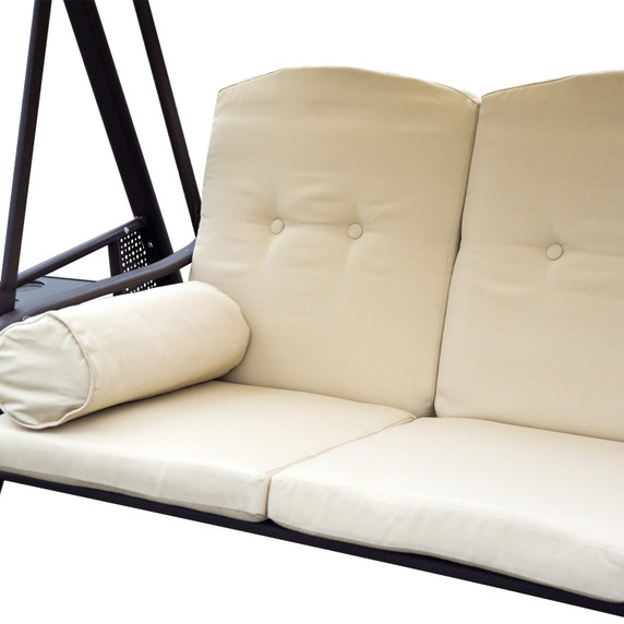 Steel Swing Chair Hammock Garden 3 Seater Canopy Cushion Shelter Beige
