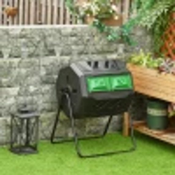 Outsunny Tumbling Compost Bin Dual Chamber 360 Rotating Composter 160L - Black