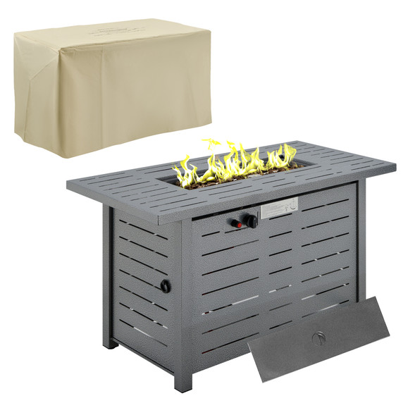 Propane Gas Fire Pit Table Smokeless Firepit Outdoor Heater Cover Lava Rocks Lid