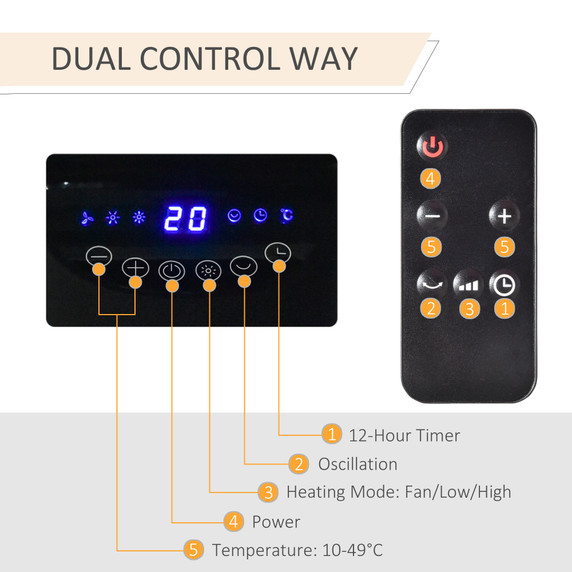 Ceramic Tower Indoor Space Heater with LED Display Oscillation Remote Control