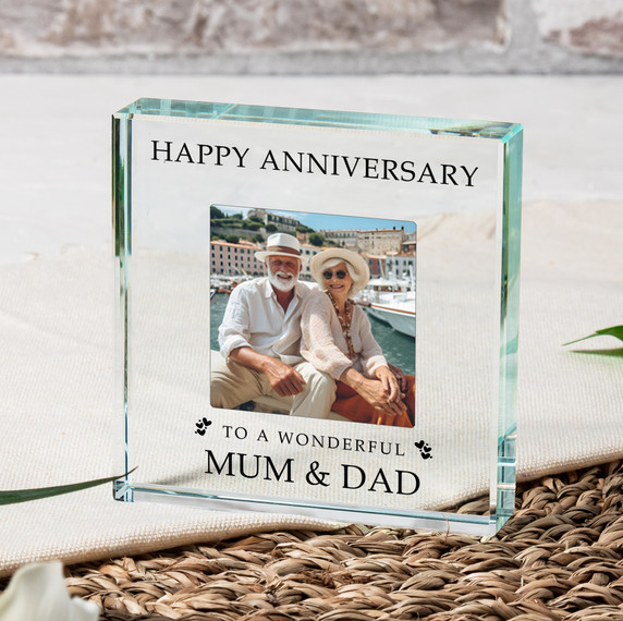 Personalized Glass Token - Happy Anniversary Keepsake with Square Photo | Premium Glass | Ideal Gift for Special Occasions