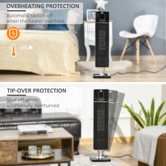 Ceramic Tower Heater Oscillating Space Heater w/ Remote Control 8hrs Timer 