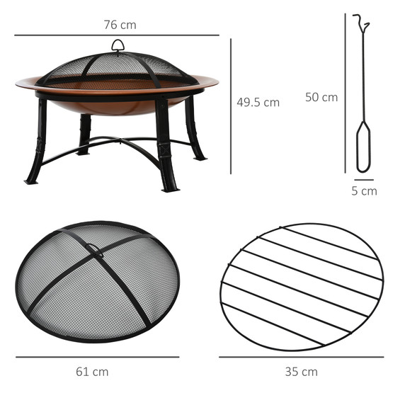 Outdoor Patio Steel Fire Pit Bowl for Backyard w/Spark Screen Cover