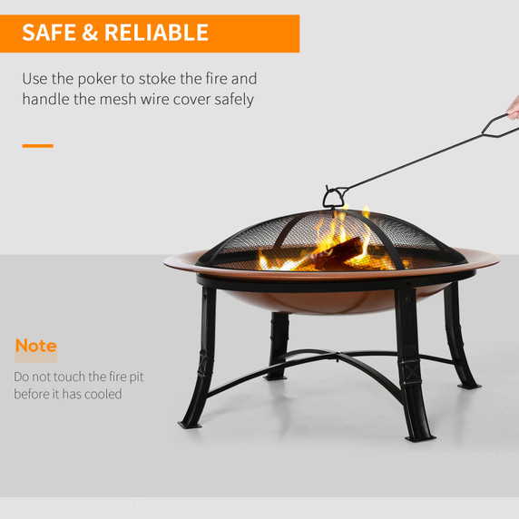 Outdoor Patio Steel Fire Pit Bowl for Backyard w/Spark Screen Cover