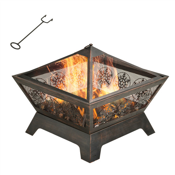 61 cm Outdoor Fire Pit, Portable Wood Burning Firepit with Spark Screen, Poker