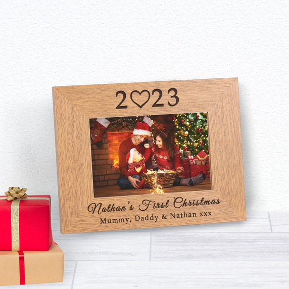 Babys First Christmas Wood Frame Wood Picture Frame (6"" x 4"")