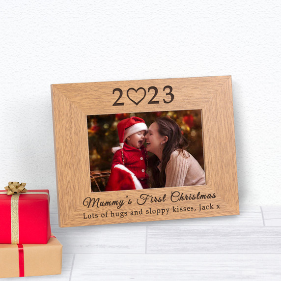Mummy's First Christmas Wood Picture Frame (6"" x 4"")