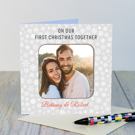 On Our First Christmas Photo Upload Coaster Card