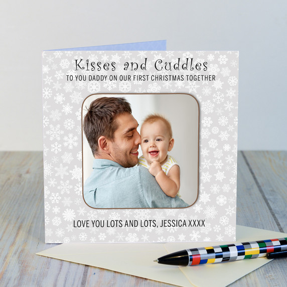 Daddy First Christmas Photo Upload Coaster Card