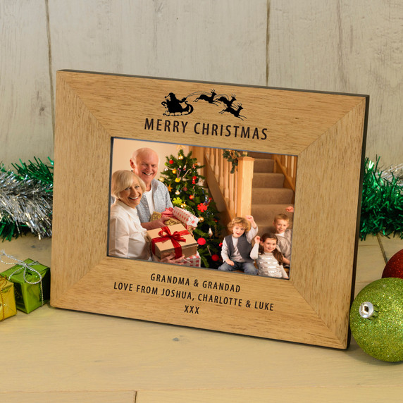 Merry Christmas Wood Picture Frame (6"" x 4"")
