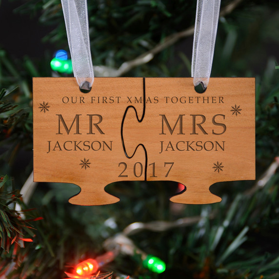 Mr and Mrs Jigsaw Decoration - Cherrywood