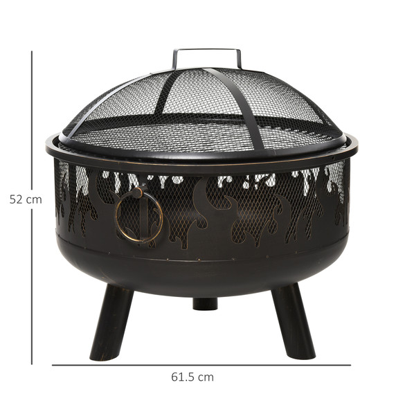 2-in-1 Outdoor Fire Pit with Cooking Grate Steel BBQ Grill Spark Screen Cover