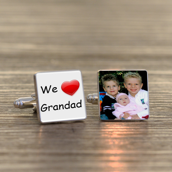 We Love Grandad Photo Upload Cufflinks - Silver Finish