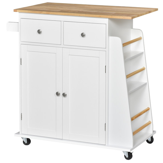 HOMCOM Kitchen Island Storage with Rubberwood Top, 3-Tier Spice Rack, and Adjustable Cupboard Shelf in Modern Design