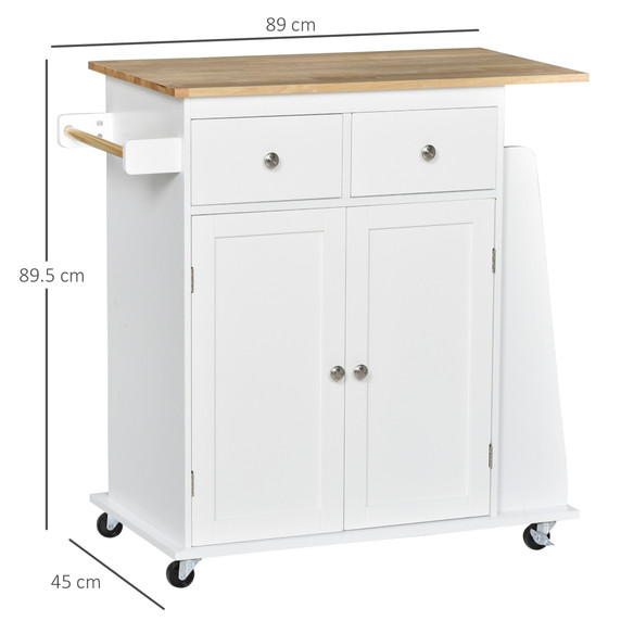 HOMCOM Kitchen Island Storage with Rubberwood Top, 3-Tier Spice Rack, and Adjustable Cupboard Shelf in Modern Design