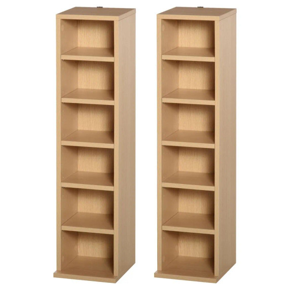 Set of 2 CD Media Display Shelf Unit Tower Rack w/ Adjustable Shelves Wood Color