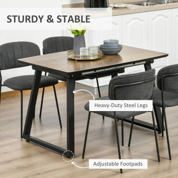 Extendable Dining Table Rectangular Wood Effect Tabletop with Metal Frame