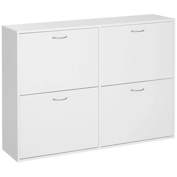 Wooden 4 Drawer Shoes Cabinet Multi Flip Down Shelf Drawer Organizer - White