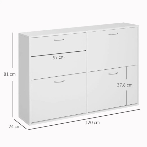 Wooden 4 Drawer Shoes Cabinet Multi Flip Down Shelf Drawer Organizer - White