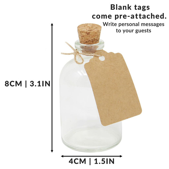 Mini 50ml Glass Bottles with Decorative Labels - Set of 12  | M&W