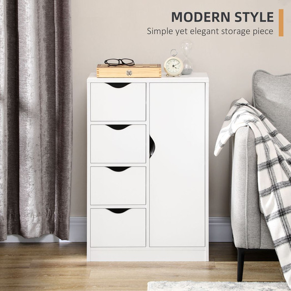 Modern Storage Cabinet Organizer with 4 Drawers and 1 Shelf, White