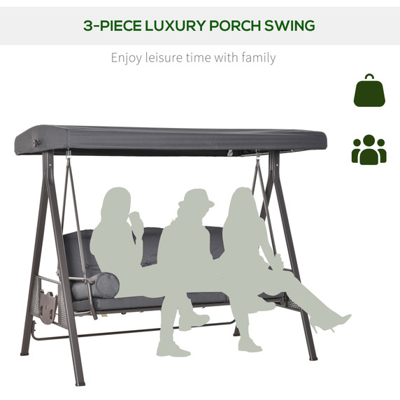 Steel Swing Chair Hammock Garden 3 Seater Canopy w/ Cushions Shelter