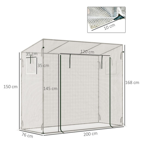 Outsunny 200x76x168cm Walk-in Garden Greenhouse Plant Warm House w/ Roll Up Door