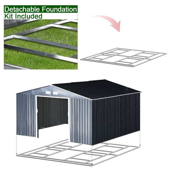  6.5 x 11FT Foundation Ventilation Steel Outdoor Garden Shed Grey