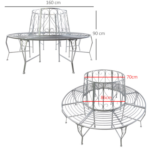 160cm Garden Round Tree Bench Outdoor Chair Metal Patio Circular Seat