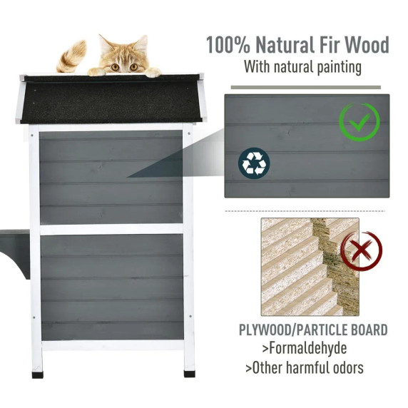 Cat Condo w/ Tons of Room & Openable Roof, Fir Wood, Outdoor/Indoor Catio Grey