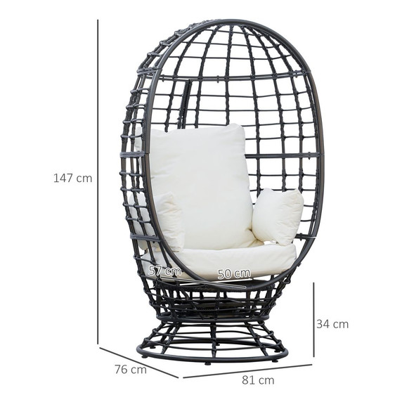 Swivel Egg Chair Rattan Outdoor Chair with Cushion for Patio Black
