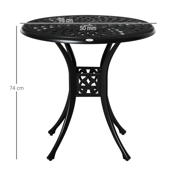 78cm Round Garden Dining Table with Parasol Hole Cast Aluminium Black Outsunny