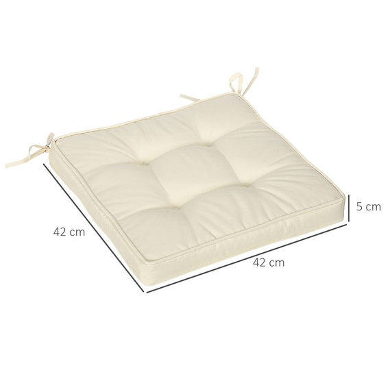 40 x 40cm Garden Seat Cushion with Ties Replacement Dining Chair Seat Pad, Cream