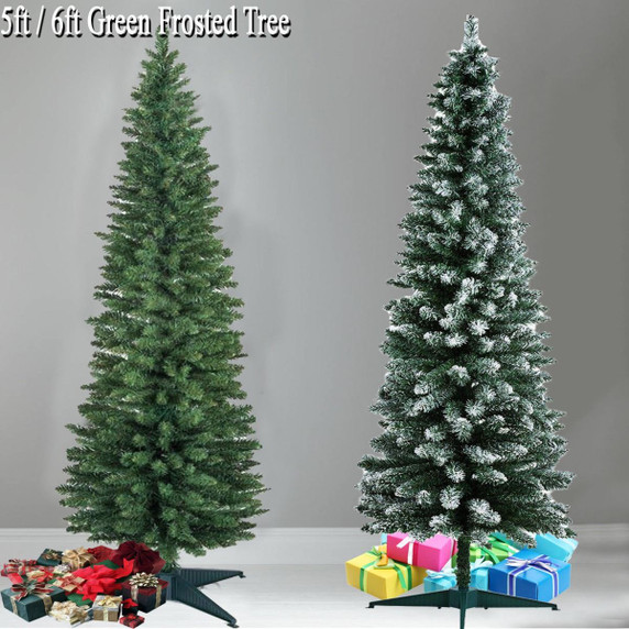 6FT SLIM GREEN PENCIL FROSTED TREE