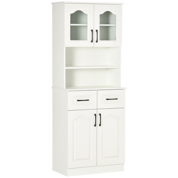 168cm Kitchen Cupboard Storage Cabinet w/ Shelves & Drawers,Open Counter White