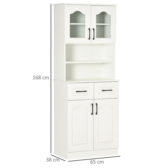 168cm Kitchen Cupboard Storage Cabinet w/ Shelves & Drawers,Open Counter White