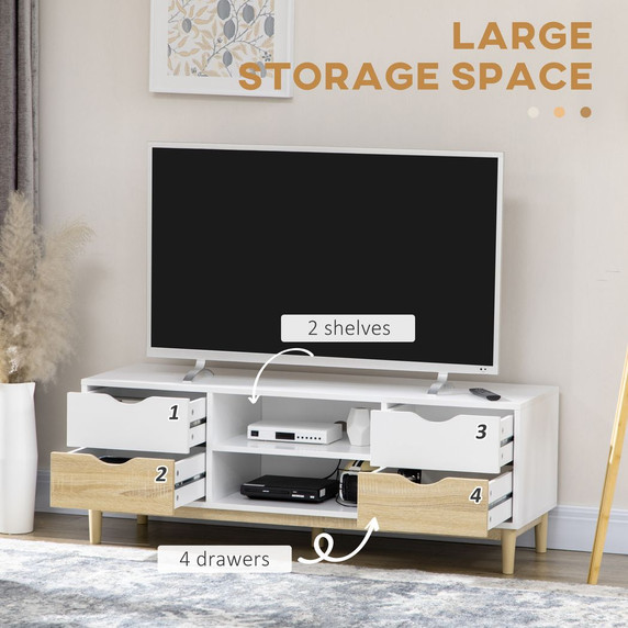 HOMCOM TV Cabinet Stand with 4 Drawers and Storage Shelf for Living Room