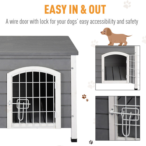 Wooden Dog Crate Kennel Lockable Door  Animal House Openable Top Gray Pawhut